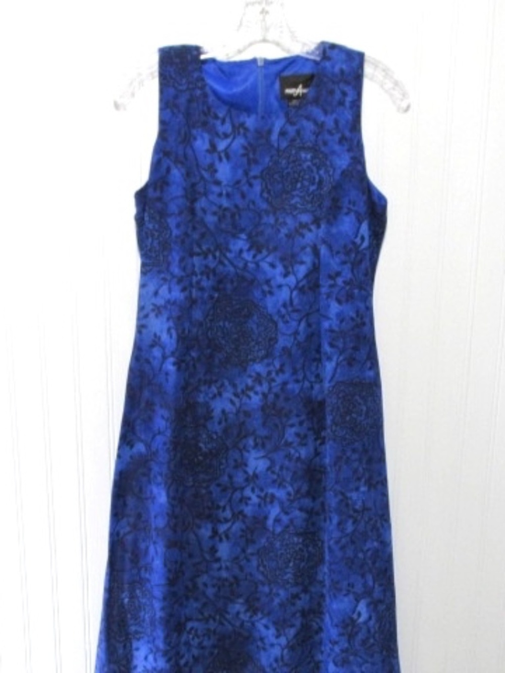 Positive Attitude Sheer Cobalt Blue Fit & Flare Maxi Dress, Size 8P - Picture 3 of 8